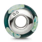 Sterling Silver 925 Floral Glass Bead with Hand-Blown Blue Green Design